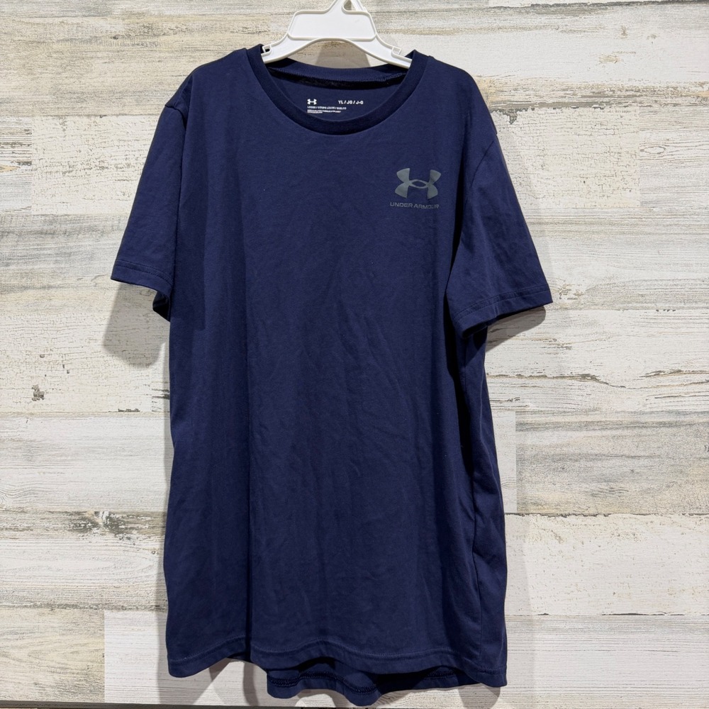 Under Armour T-Shirt Boys Youth Large Navy Blue Short Sleeve Sporty EUC